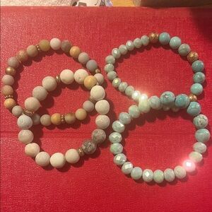 Elegant Beaded Bracelet Set - Turquoise and Gold